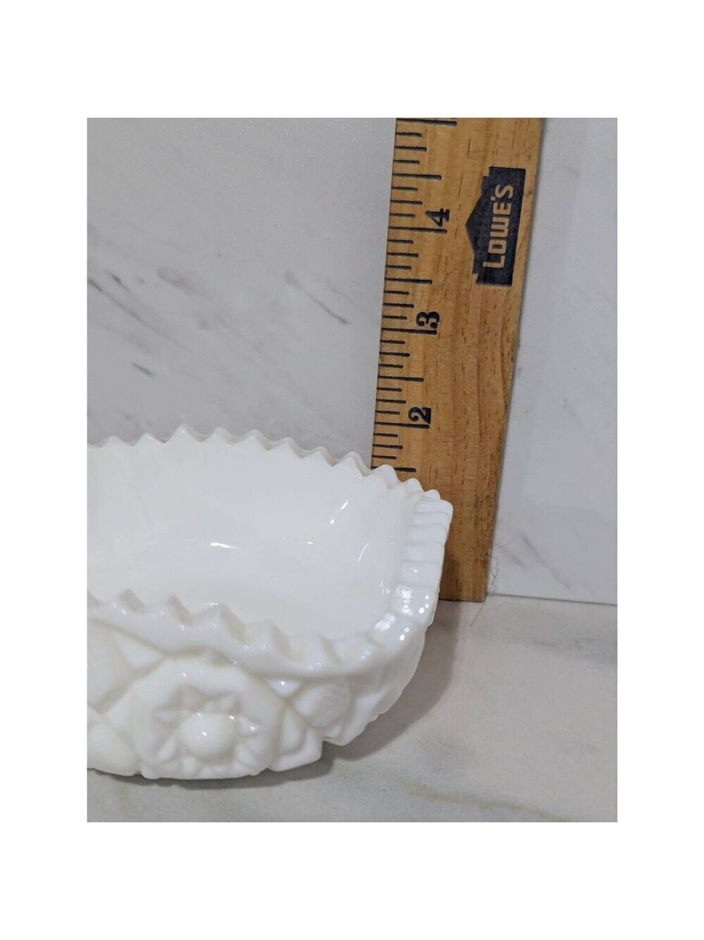 Fostoria Winburn White Milk Glass Square Nappy Deep Star Design Sawtooth Edge - Picture 6 of 8